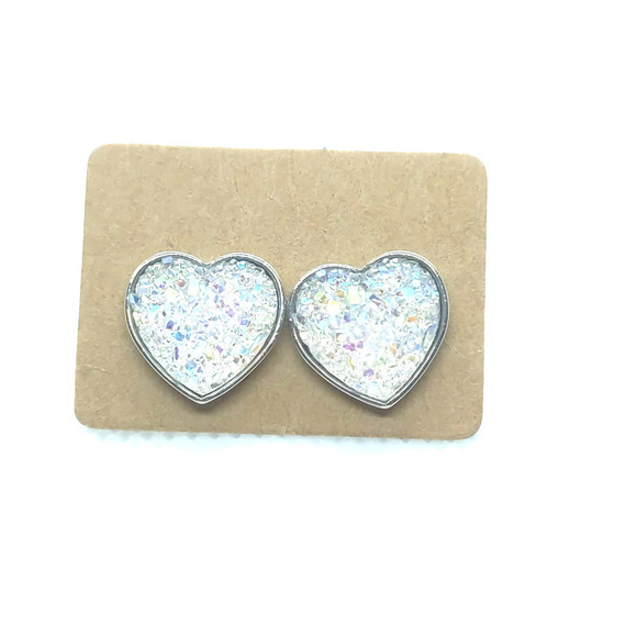 5/$25 Opalescent Heart Shaped Druzy Earrings Iridescent Studs Hearts NEW - Picture 1 of 5